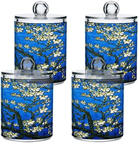 4 Pack Pack Qtip Holder Dispenser Van Gogh Almond Blossom Bathronsister Bathisters para bolas de algodão/swabs/almofadas/fio