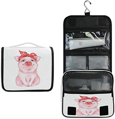 Auuxva Travel Bolsa de higiene pessoal Bolsa de aquarela de porco de porco fofo Bolsa de maquiagem pendurada com zíper e maçaneta,