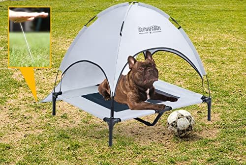 Sweetbin S/M/L Cão ​​de cachorro elevado ao ar livre com copa e tonalidade lateral para acampar cães médios pequenos, cama de cachorro