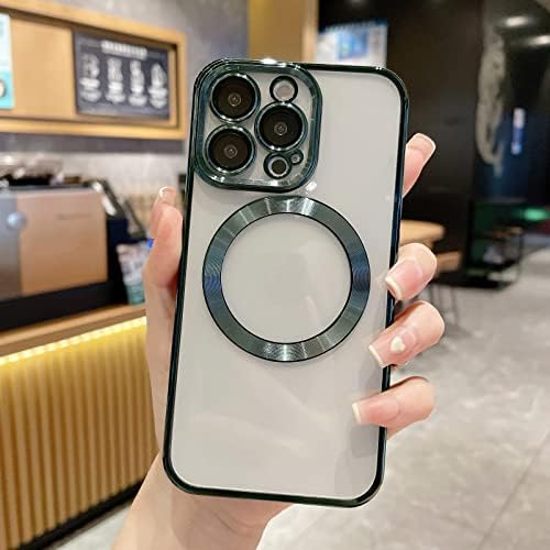 Uioeua compatível com iPhone 12 Pro Max Magnetic Clear Caso, Luxury Plating Bling transparente à prova de choque MagSafe Case
