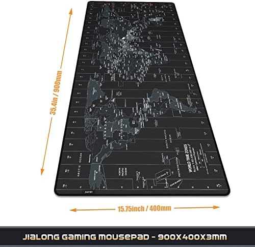 Jialong Large Gaming Mouse Pad com mapa mundial, mousepad estendido com pano de micro-tecelagem superior, teclado confortável, tape