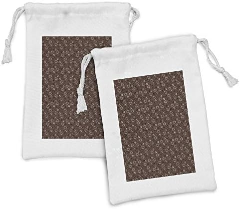 Conjunto de bolsas de tecido de café lunarable de 2, xícara de silhuetas de café expresso com feijão Ilustração de bebidas gourmet de cafeína, saco de cordão para máscaras e favores, 9 x 6, branco marrom