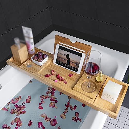 Banheira de banheira de bandeja de madeira extensível BBSJ livro de banheiro de banheiro de banheiro de banheiro de banheiro de vinho da bandeja de banho de prateleira de prateleira