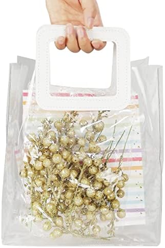 Saco de Tote transparente Codohi, sacolas de presente de plástico transparente com alça de couro branco, sacola de