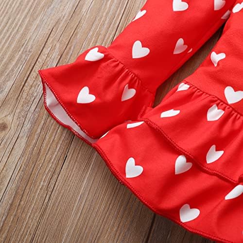 2pcs Toddler Girls Roupfits Love Heart Print O-Golago O Tops de babados de manga comprida+calças elásticas para crianças
