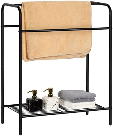 Rack de toalhas independentes 3 toalhas de piso de camada com prateleira de prateleira inferior Organizador do suporte para suporte de banheiro para banheiro preto na lavanderia preta