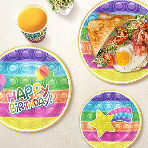 Algpty Pop Birthday Party Supplies Decoration Serve 20 Guest | Incluído 9 polegadas, 7 polegadas de placas, xícaras, faixas,