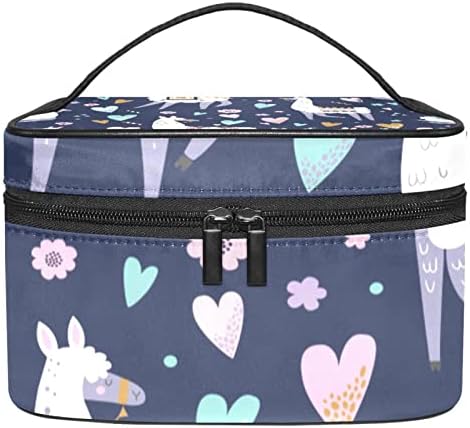 Bolsa de maquiagem de viagem Yoyoamoy com compartimento, Alpaca Blue Big Cosmetic Case Caso de beleza personalizado