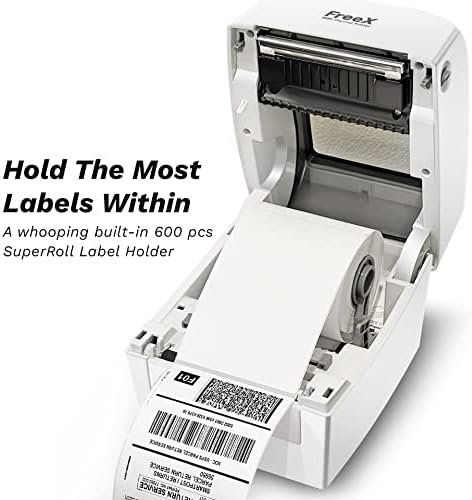 Freex WiFi SuperRoll Thermal Printer para etiquetas de remessa 4x6 | Impressora branca e sem fio de remessa | Trabalha com Zebra, irmão, Dymo Labelwriter 4xl, Rollo, Munbyn, Mflabel, Comer, Polono Rótulos