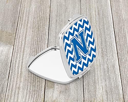 Tesouros de Caroline CJ1056-NSCM NSCM n Chevron Blue e White Compact Mirror, Mapéu de Maquiagem de Viagem Decorativa