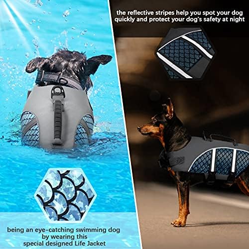 Kuoser High Visibility Dog Life Jacket, Ajuste Pet Floatation Life colete de colete de gato com listras reflexivas e alça de