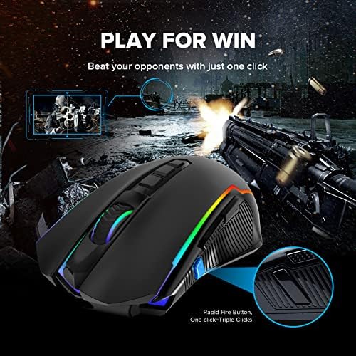 REDRAGON GAMING MOUSE, jogo sem fio de mouse com retroilument RGB, 8000 dpi, camundongos para jogos para PC com botão