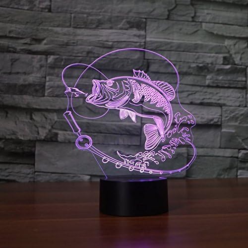 Molly Hieson 3D Fish Fishing Night Tabel Light mesa de mesa óptica Lâmpadas de ilusão 7 Luzes de alteração de cor Lâmpada de mesa