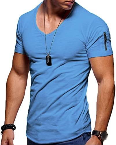 Camiseta masculina de fitness de fitness t-shirt high street verão de verão curto zíper ativo de algodão casual top