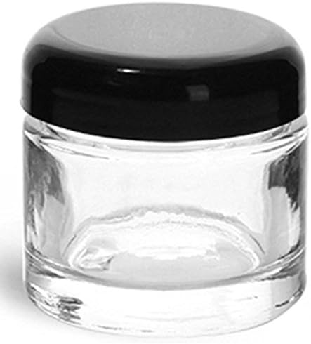 Jarra de vidro transparente de cabana de 2 onças com tampa de toque de cúpula preta