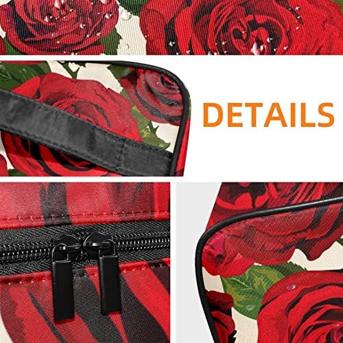 Bolsa de maquiagem de padronização de padrão de rosca vermelha de flor Bag de maquiagem de viagem para mulheres e meninas