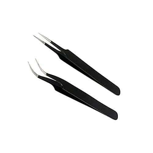 Laja importa pinças profissionais para a extensão de cílios - pinças pontiagudas retas e curvas - Tweezers de precisão de aço inoxidável - 2 pcs - preto
