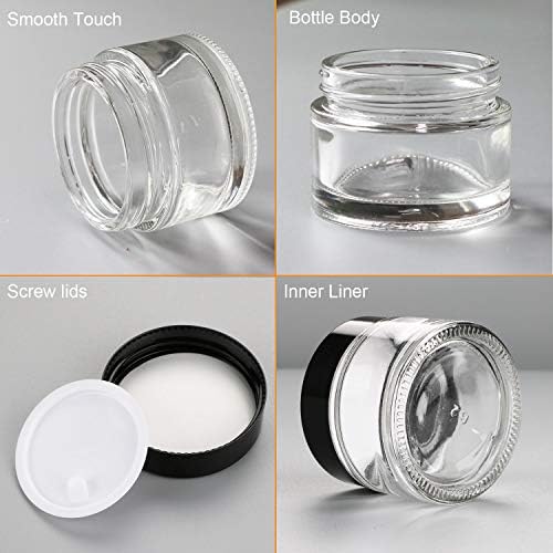 Encheng 30 pacote de potes de vidro redondo de 2 oz, com forros internos e tampas pretas, recipientes de cosméticos vazios,