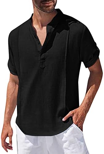 Xiloccer sub -camiseta para homens, as lapelas de linho de algodão sólido de primavera e verão masculino e camisas de