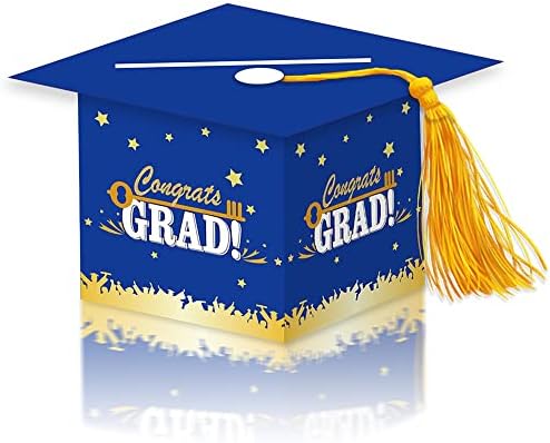 TopFunyy 2023 Caixa de cartão de graduação, Blue Gold Parabéns Cap cartão de boné Caixa de cartão com borla para a decoração da festa de graduação 2023