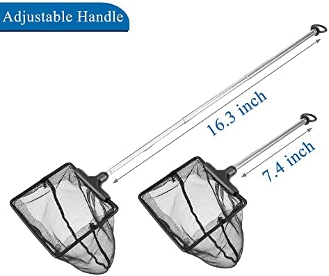 Lpraer aquário peixe líquido 3,2 x 4 rede de peixes com extensão 7,4 -16,3 telescópica aço inoxidável punho comprido malha fina rede