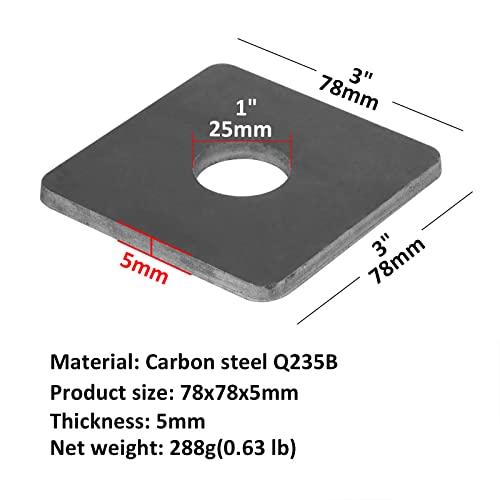4 PCs 3 x3 Placa de rolamento quadrado pesado arruela, 5 mm de espessura, hardware de fixador de arruela de aço carbono, placa de