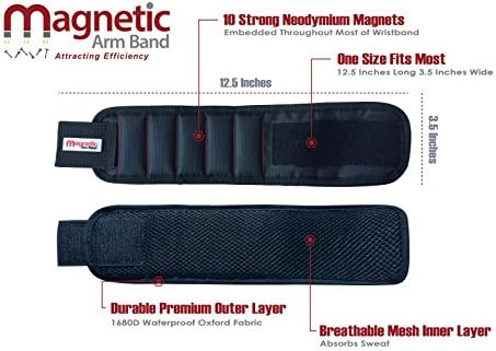 Pulseira magnética da banda de braço magnético - ímãs fortes de neodímio embutidos em toda a pulseira para segurar pregos,