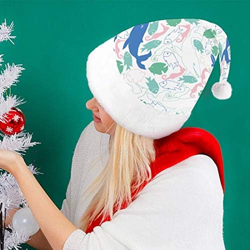 Chapéu de Papai Noel de Natal, peixe oceano chapéu de férias de natal para adultos, Unisex Comfort Christmas Hats for