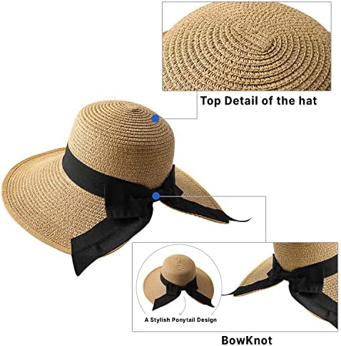 Chapéus de praia para mulheres - Sun Hat Hat Womens UPF 50+, chapéu de praia Pacable Sun Hat Women Roll Up, Wide Brim Straw