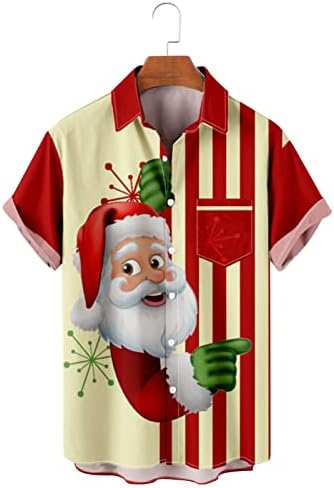 Camisa de natal dsodan para homens relaxamento havaiano ajuste manga curta Button Down Down Camisetas Papai Noel Rena