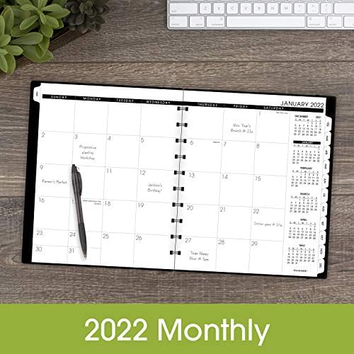 2022 Planejador mensal por glance, 8-3/4 x 11, grande, arame, move-a-página, preto