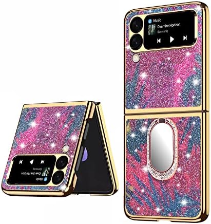 Galaxy Z Flip 3 Caso: Glitter Cell Capine Casos de proteção com o anel Stand para Samsung Galaxy Zflip3 5G 2021