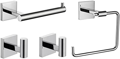 Acessórios para banheiros de 4 peças Kokosiri Conjunto de aço inoxidável anel de toalha de mão higiênica de papel higiênico ganchos de parede cromada polida, B13S4-CH