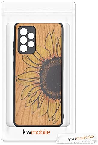 Caixa de madeira kwmobile compatível com a caixa de 5G Galaxy A52 / A52 5G / A52 da Samsung - capa - girassol de madeira amarelo