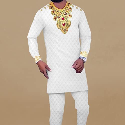 Africano Men, roupas de bordados e calças de bordados de 2 peças Bazin Riche Kaftan Classic Men.