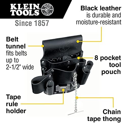 Klein Tools 5178 bolsa de ferramentas de bolso, couro, conexão de cinto de loop de túnel, preto