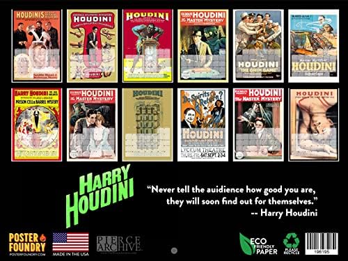 Calendário de Harry Houdini 2023 Calendários de pendura de parede mensal Retro Ilusão Vintage Magic Art Deco Large Planner 24