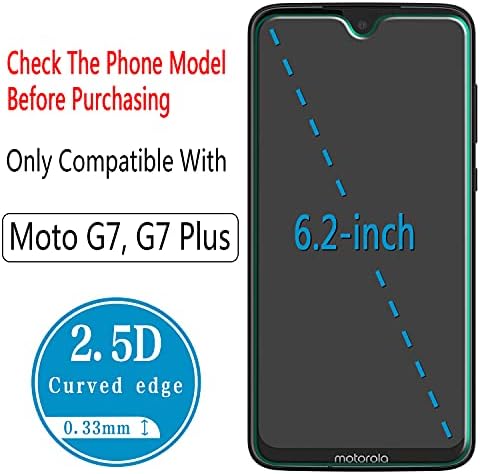 Protetor de tela HPTECH compatível com Motorola Moto G7 e Moto G7 mais vidro temperado, dureza 9H, fácil de instalar, anti -arranhão, bolhas sem bolhas