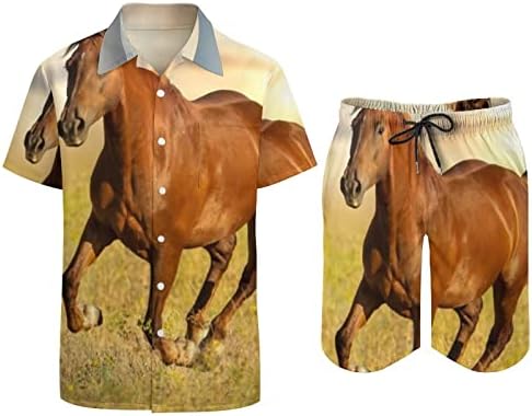 Cavalo de cavalo correndo 2 peças Hawaiian Set Button-Down Sleeve Shirts Calças de praia Tries Fit Fit