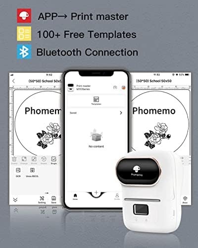 Fabricante de etiquetas Bluetooth Phomemo M110 com 3 rolos de 1,97 x3,15 rótulos térmicos, impressora fabricante de etiquetas térmicas