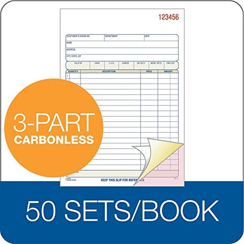 Livro de pedidos de vendas de Adams, 3 partes sem carbono, branco/canário/rosa, 5-9/16 x 8-7/16, 50 conjuntos, 3 pacote
