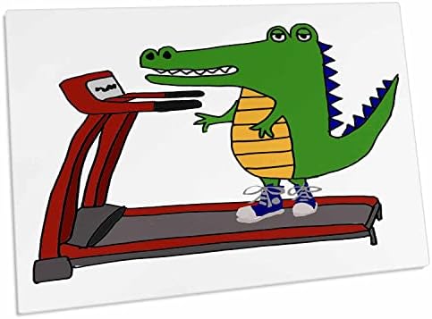 3drose fofo aligator engraçado no desenho animado de exercícios em esteira - manchas de mesa tapetes de lugar
