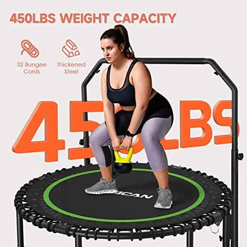 Bcan 450/550 lbs mini trampolim dobrável, trampolim de fitness de 40 /48 com bungees/alça de espuma ajustável, rebote