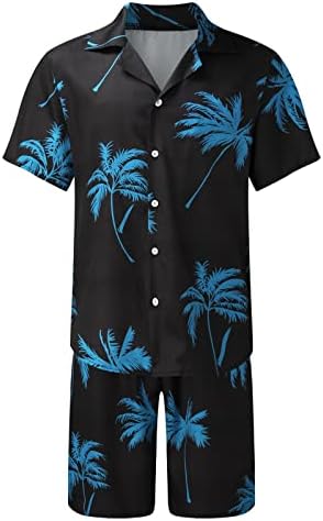 Masculino havaiano de manga curta do traje de camisa tropical Button Down Down Down 2pc Summer Roup