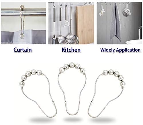 12pcs chuveiro cortina ganchos anéis para banheiro, anéis de cortina de chuveiro resistente à ferrugem em aço inoxidável para