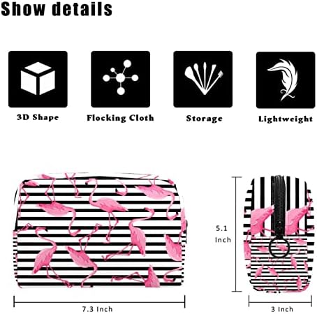 Tbouobt Makeup Bag Zipper Bolsa Travel Organizador Cosmético para Mulheres e Meninas, Tropical Flamingo Black Stripes Modern