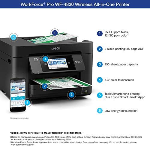 Epson® WorkForce® Pro WF-4820 Wireless Color Jet Printer All-in-One, preto, grande