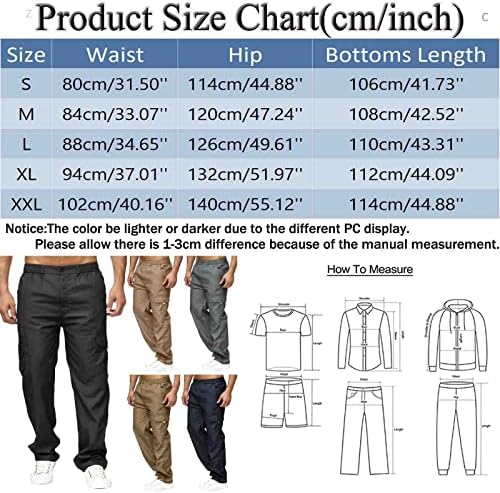 Versátil masculino Allonom Cargo Calças de bolso de bolso multi -zip cor de cor sólida cor de plus size de calças externas