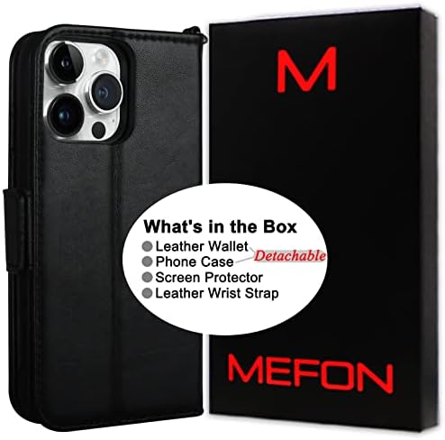 MEFON GENUINE CEARO IPHONE 14 CASA PROX PROX, Caixa de carteira de flip destacável com suporte para cartão de identificação