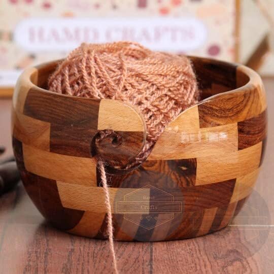 Tigela de madeira de madeira personalizada tigela de armazenamento de fios de madeira com acessórios de crochê de tricô múltiplo